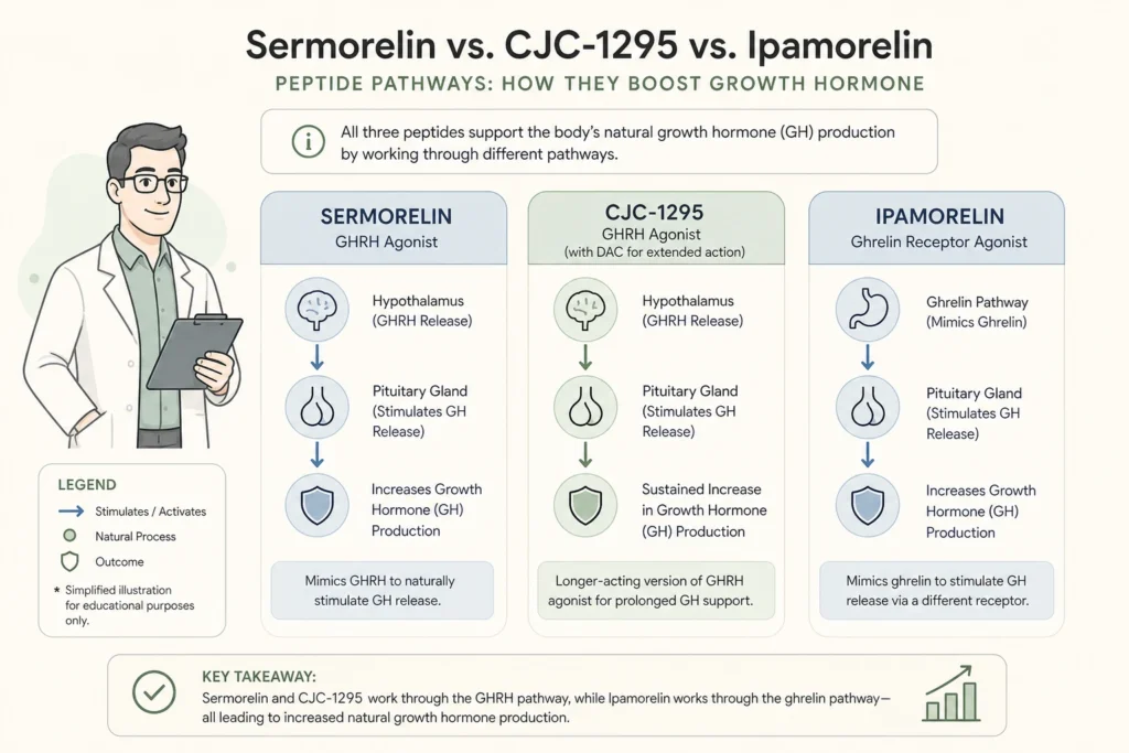 Supporting illustration for Sermorelin vs CJC-1295 and Ipamorelin: Which Is Right for You? in a modern medical wellness setting