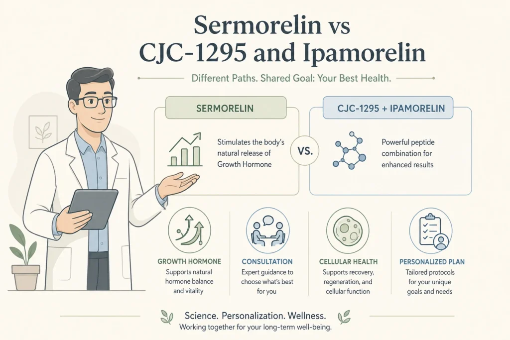 Supporting illustration for Sermorelin vs CJC-1295 and Ipamorelin: Which Is Right for You? in a modern medical wellness setting
