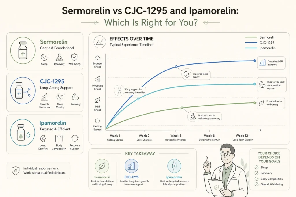 Supporting illustration for Sermorelin vs CJC-1295 and Ipamorelin: Which Is Right for You? in a modern medical wellness setting