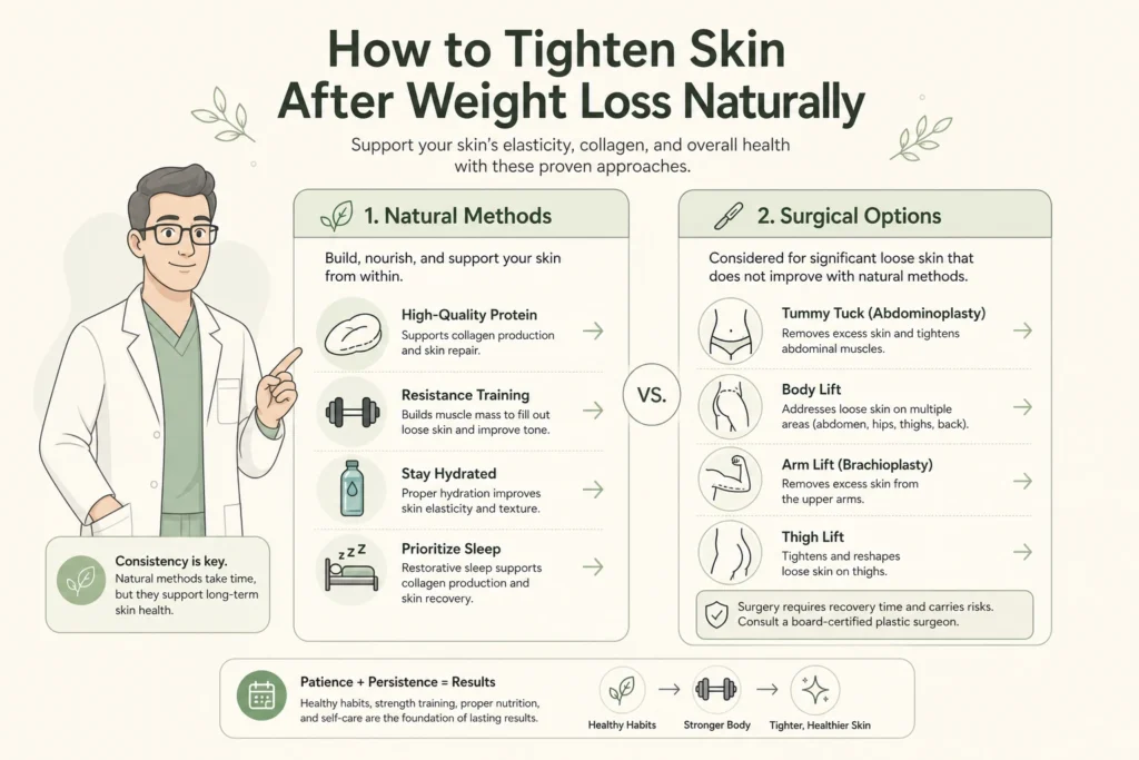 Supporting illustration for How to Tighten Skin After Weight Loss Naturally (and When You Need More) in a modern medical wellness setting