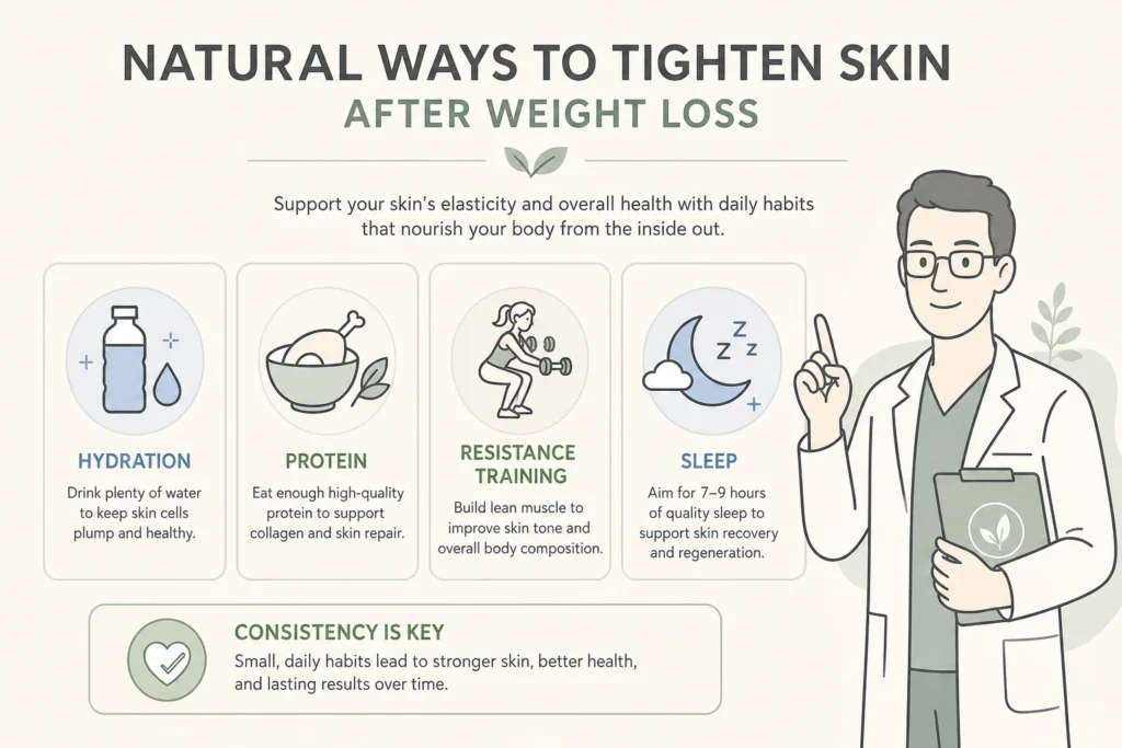 Supporting illustration for How to Tighten Skin After Weight Loss Naturally (and When You Need More) in a modern medical wellness setting
