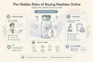 Illustration of The Real Dangers of Buying Peptides Online in a modern medical wellness setting