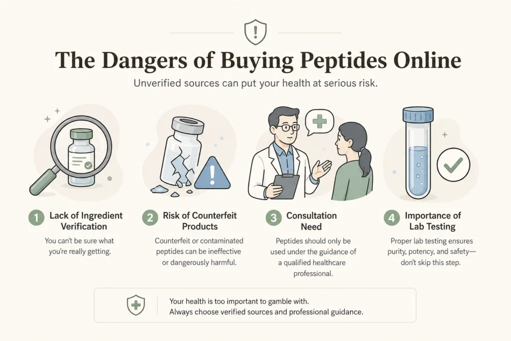 Supporting illustration for The Real Dangers of Buying Peptides Online in a modern medical wellness setting