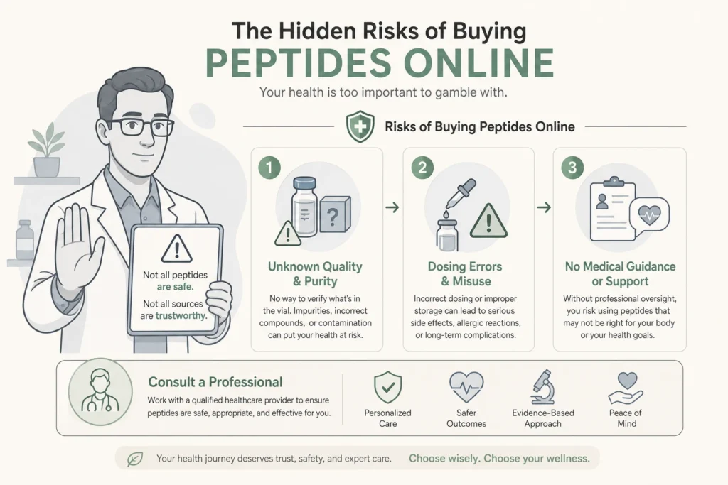 Supporting illustration for The Real Dangers of Buying Peptides Online in a modern medical wellness setting