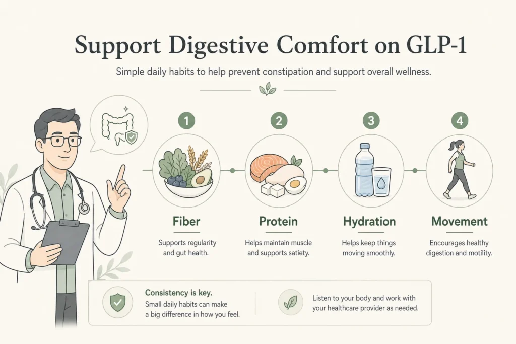 Supporting illustration for GLP-1 Constipation, Fiber and Protein: What Nobody Tells You in a modern medical wellness setting