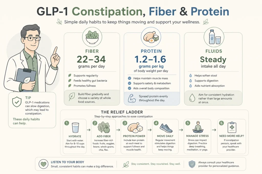 Illustration of GLP-1 Constipation, Fiber and Protein: What Nobody Tells You in a modern medical wellness setting