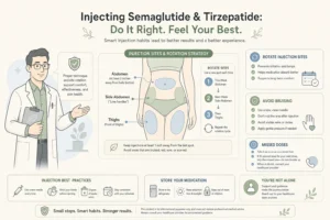Illustration of How to Inject Semaglutide and Tirzepatide: Sites, Rotation, and Missed Doses in a modern medical wellness setting