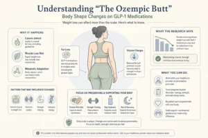 Illustration of The “Ozempic Butt” and Body Shape Changes on GLP-1 Medications in a modern medical wellness setting