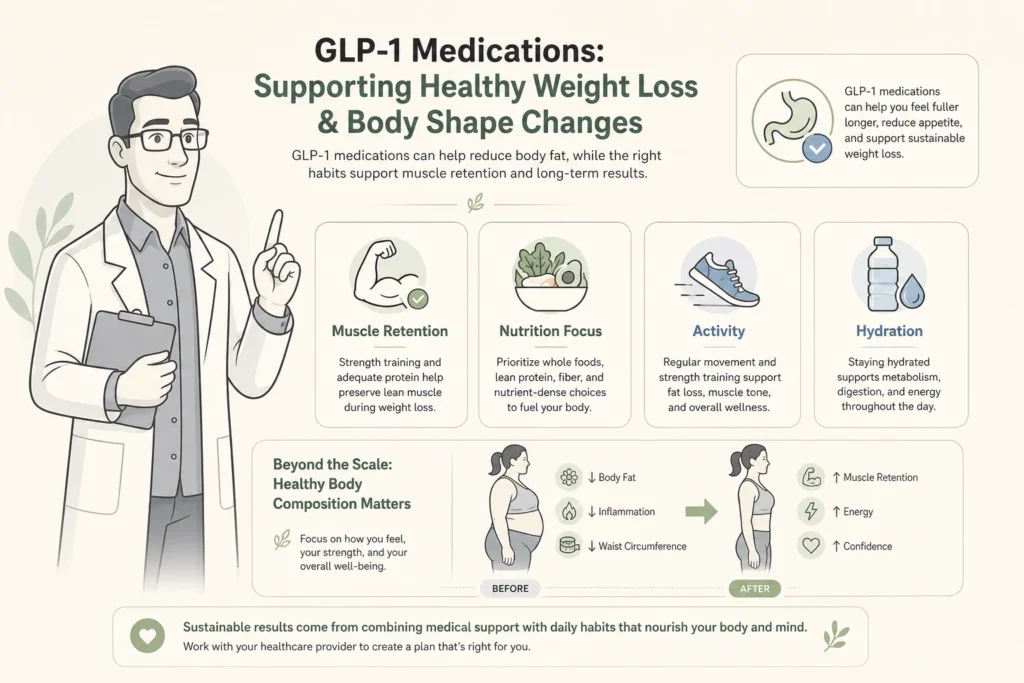 Supporting illustration for The “Ozempic Butt” and Body Shape Changes on GLP-1 Medications in a modern medical wellness setting