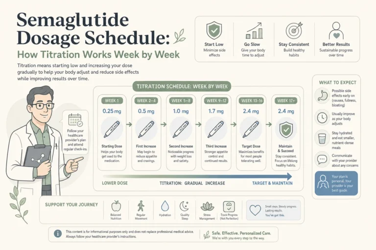 Illustration of Semaglutide Dosage Schedule: How Titration Works Week by Week in a modern medical wellness setting