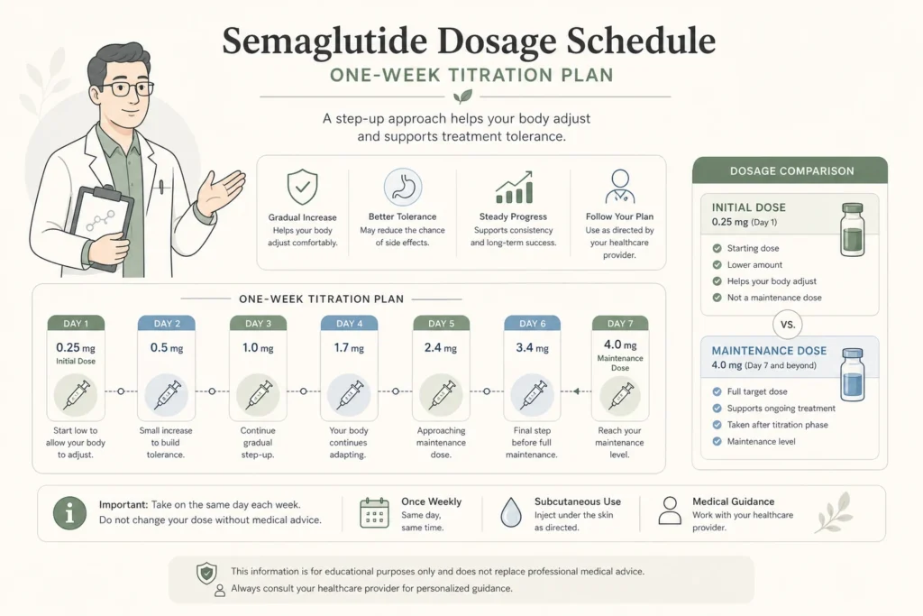 Supporting illustration for Semaglutide Dosage Schedule: How Titration Works Week by Week in a modern medical wellness setting