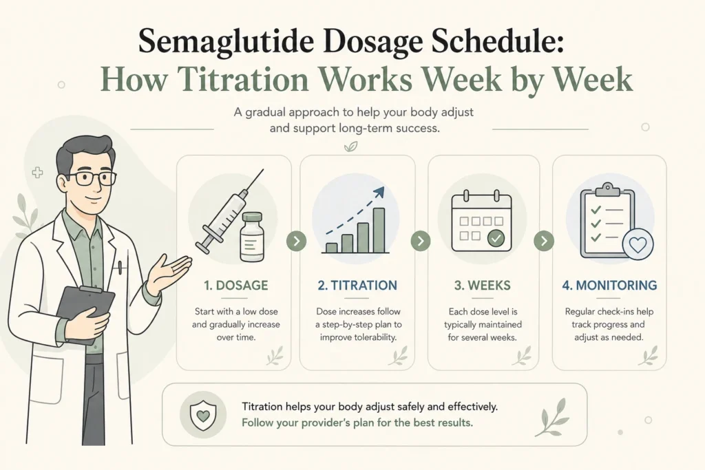 Supporting illustration for Semaglutide Dosage Schedule: How Titration Works Week by Week in a modern medical wellness setting