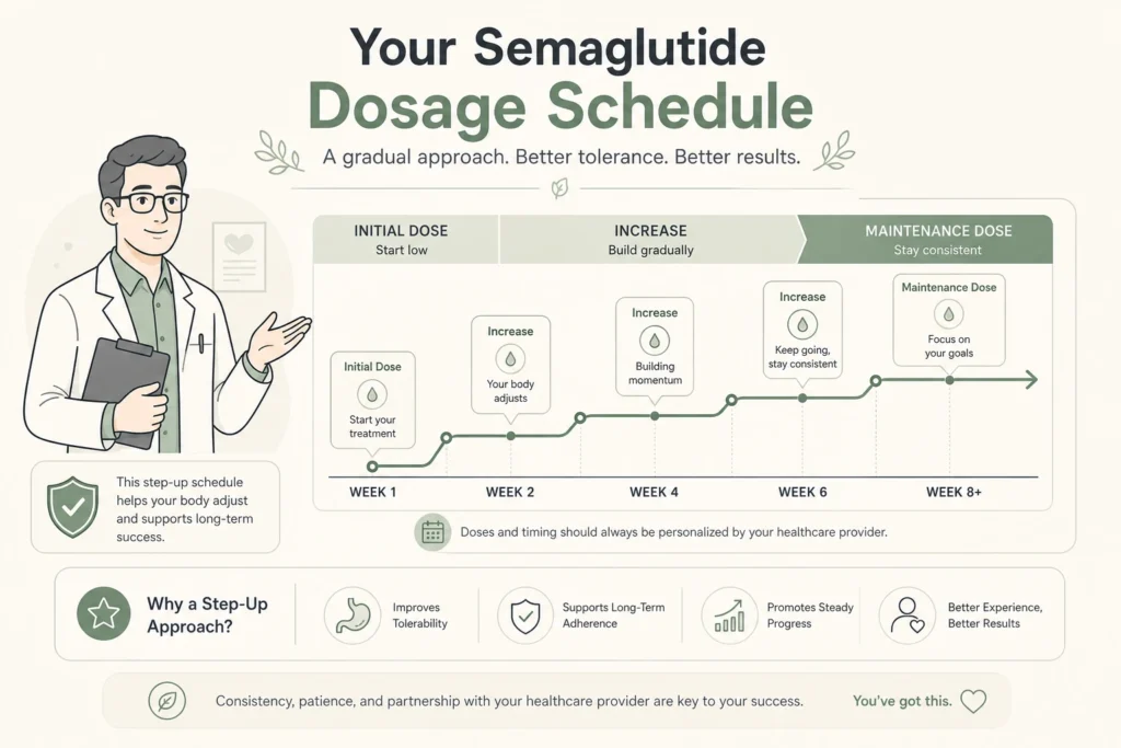 Supporting illustration for Semaglutide Dosage Schedule: How Titration Works Week by Week in a modern medical wellness setting