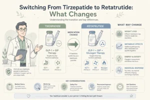 Illustration of Switching From Tirzepatide to Retatrutide: What Changes in a modern medical wellness setting