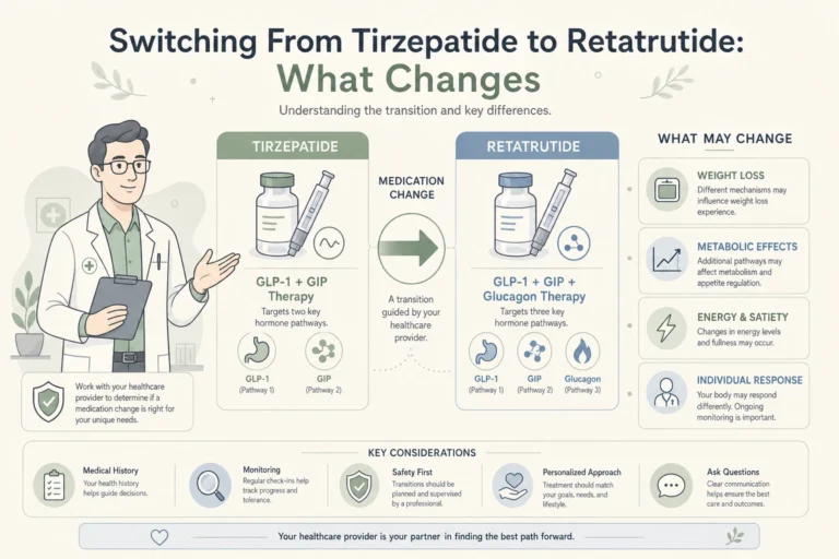 Illustration of Switching From Tirzepatide to Retatrutide: What Changes in a modern medical wellness setting