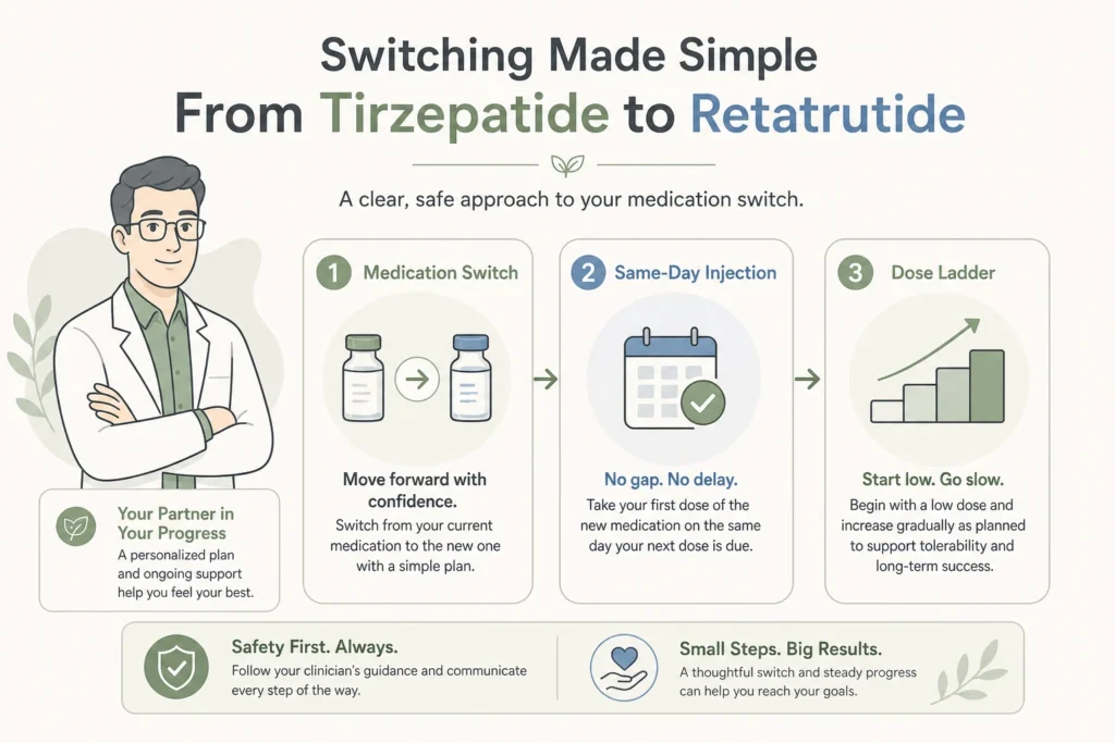 Supporting illustration for Switching From Tirzepatide to Retatrutide: What Changes in a modern medical wellness setting