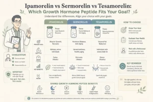 Illustration of Ipamorelin vs Sermorelin vs Tesamorelin: Which Growth Hormone Peptide Fits Your Goal in a modern medical wellness setting