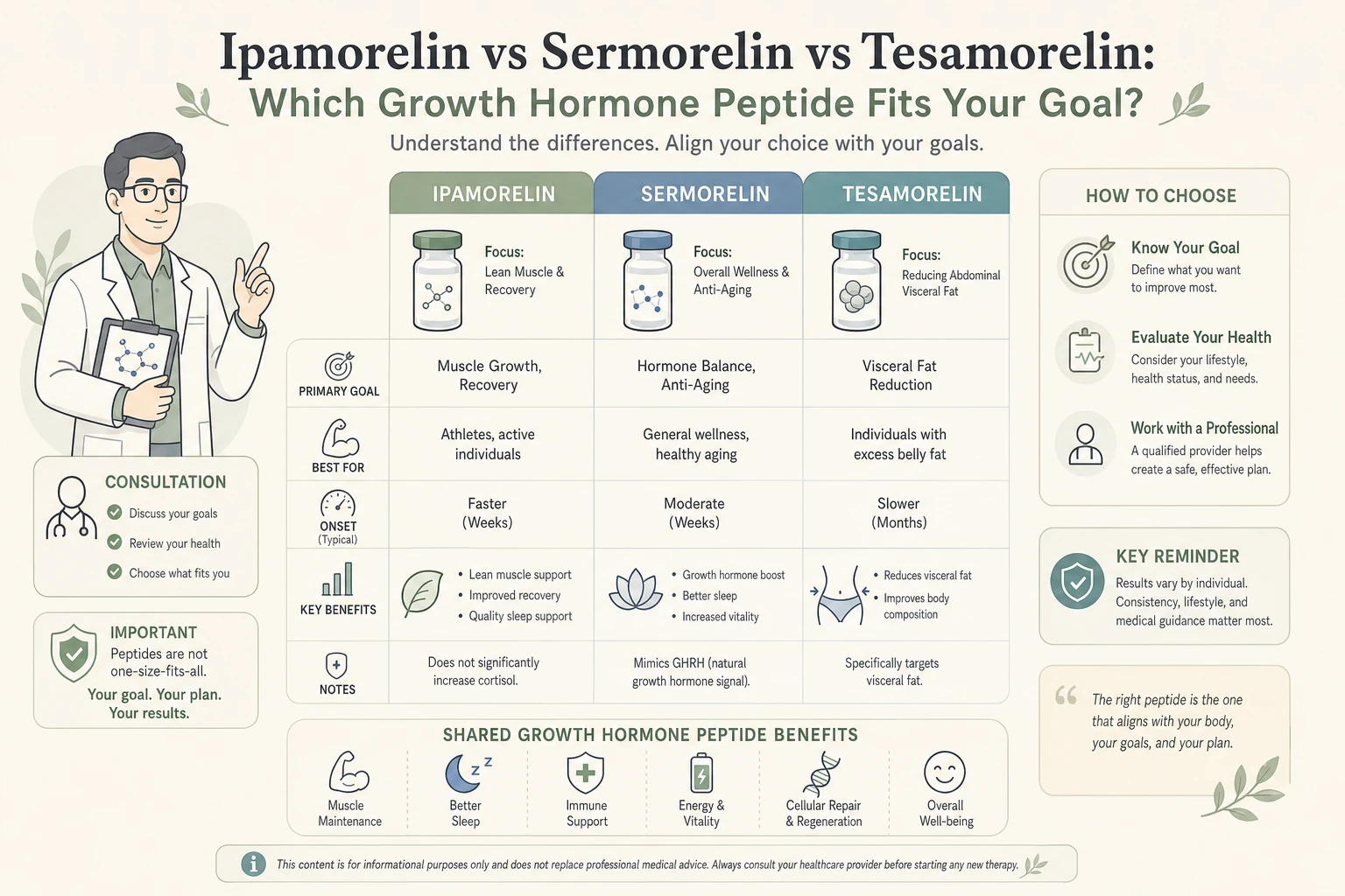 Ipamorelin vs Sermorelin vs Tesamorelin: Which Growth Hormone Peptide Fits Your Goal